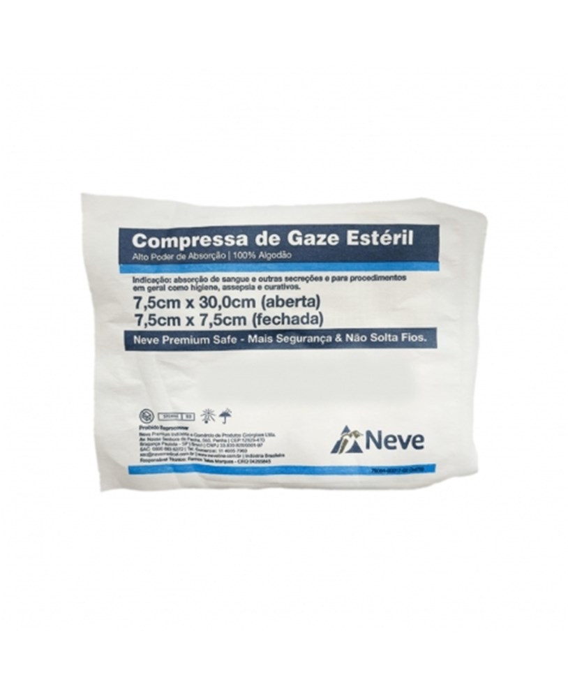Compressa Gaze Esteril 7,5X7,5 13 Fios com 10un Viscose Neve