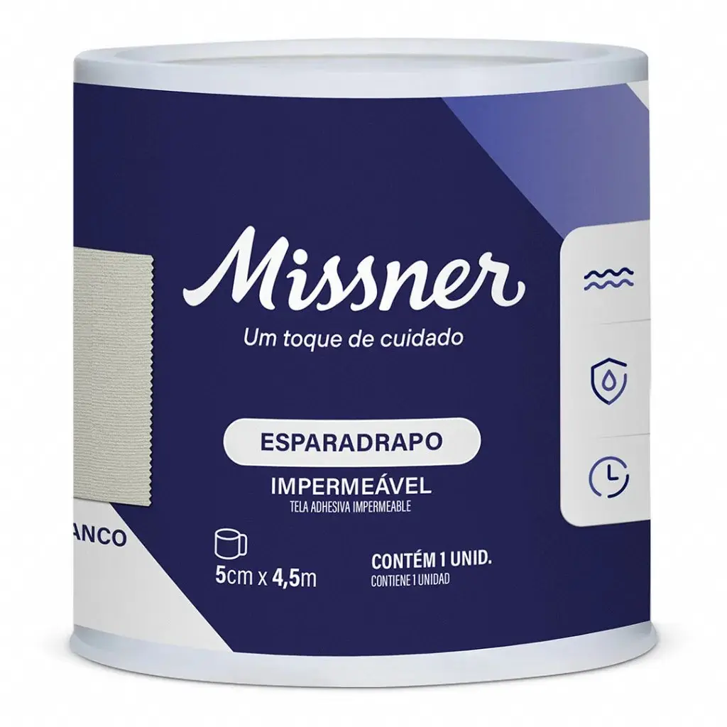[7896544910058] Esparadrapo Impermeavel 5.0CM X 4.5M Branco Missner