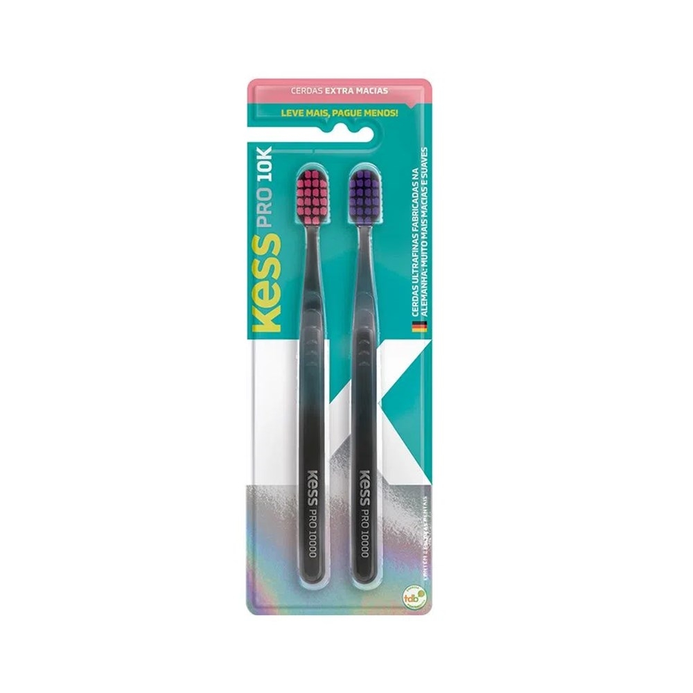 Kit Com 2 Escovas Dentais Pro 10K Extra Macias Kess 2110
