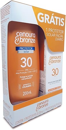 Kit Protetor Solar Fps30 200mL + Protetor Facial Fps30 50g Cenoura e Bronze