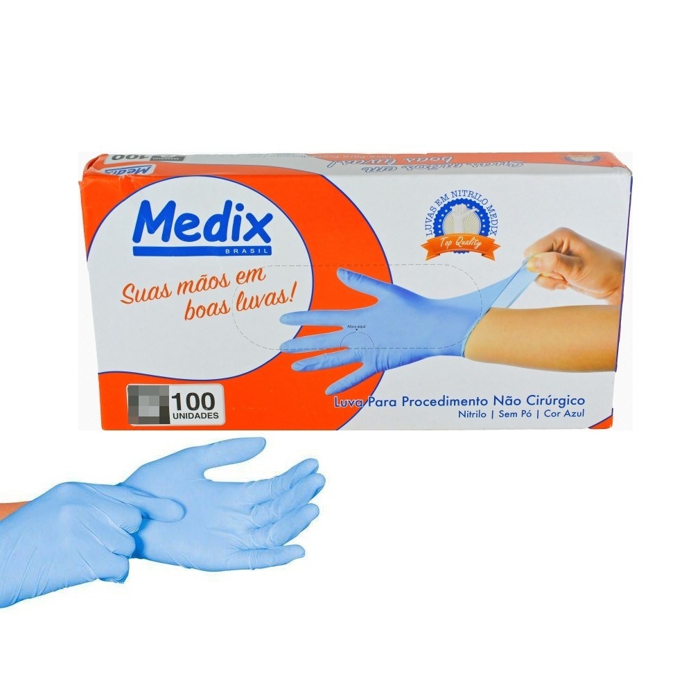 [7898947170688] Luva Nitrilica Sem Po Azul G cx com 100un Medix