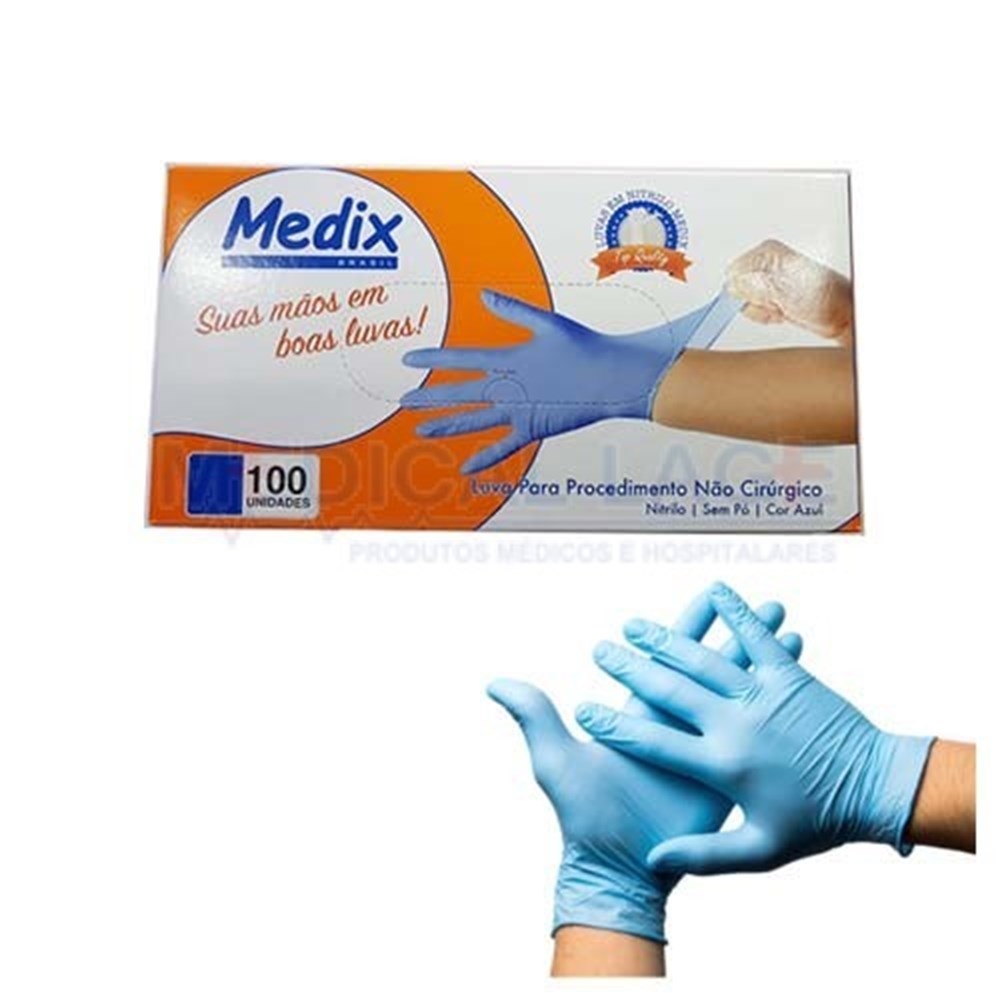 Luva Nitrilica Sem Po Azul M cx com 100un Medix