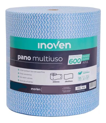 Rolo de Pano Multiuso Azul 35GR 28CMX300M C/600un 40CM Inoven