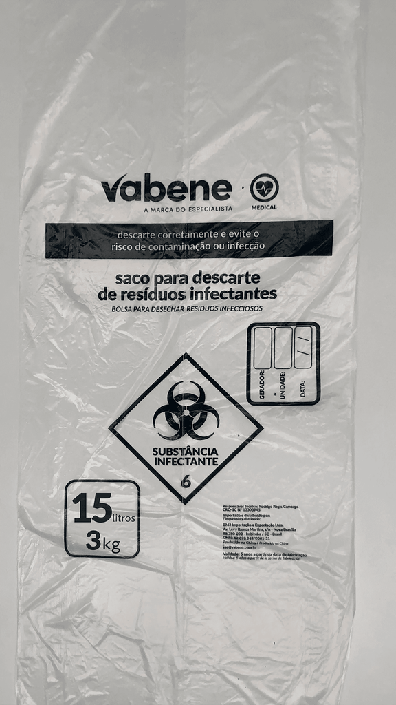Saco P/ Descarte de Residuos Infectantes 15L (3Kg) c/100un Vabene