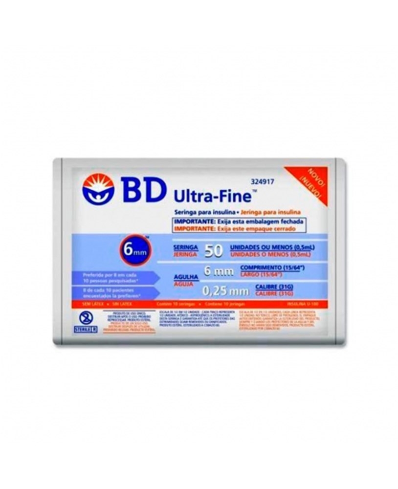 Seringa Ultra Fine 6x0,25mm 50UI AC 324917 com 10un BD