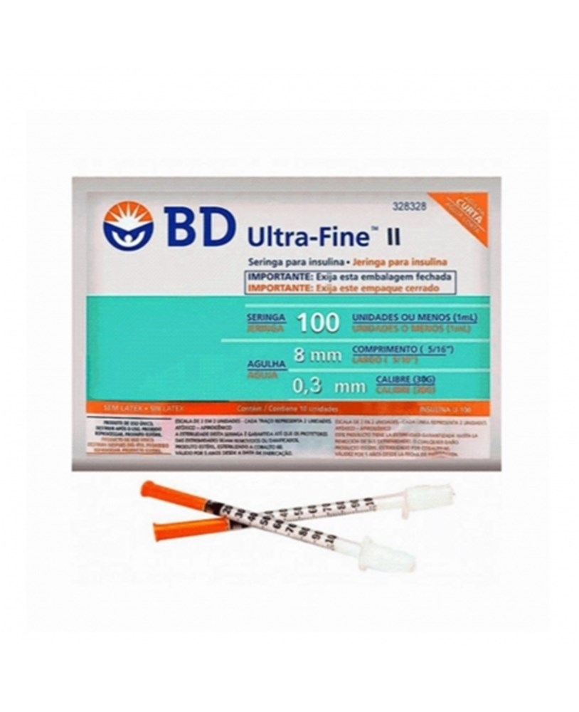 Seringa Ultra Fine 8x0,30mm 100UI com 10un AC 328328 BD