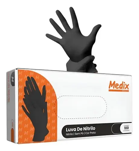 Luva Nitrilica Sem Po Preta P cx com 100un Uso Geral Medix 