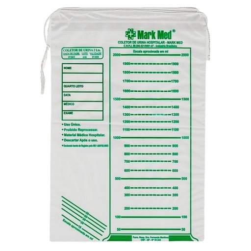 [7898430460159] Coletor de Urina Adulto 1un Esteril 2000ml C/ Cordao Mark Med
