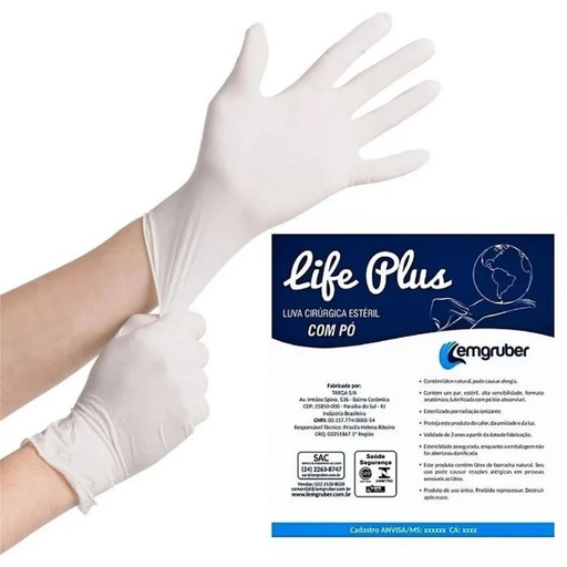 [7898538970215] Luva Cirurgica Esteril Com Po N.7,5 Life Plus 1un Lemgruber