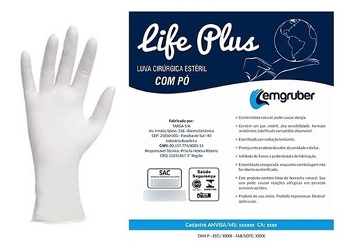 [7898538970222] Luva Cirurgica Esteril Com Po N.8,0 Life Plus 1un Lemgruber