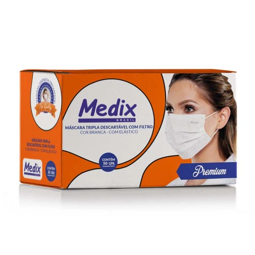 [7898947170077] Mascara de Proteçao Tripla Branca cx com 50un Medix