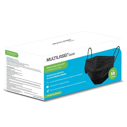 [7908414432086] Mascara de Proteçao Tripla Preta cx com 50un HC367 Multilaser