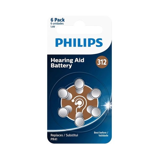 [4895229125599] Pilha Auditiva 312 C/ 6 Philips ZA312B6A/59