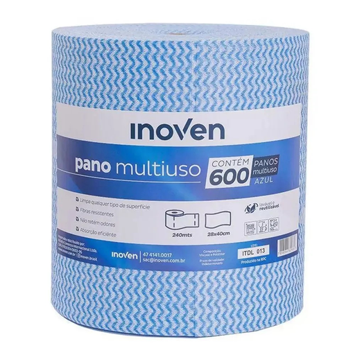 [7898964629657] Rolo de Pano Multiuso Azul 35GR 28CMX240M C/600un 40CM Inoven