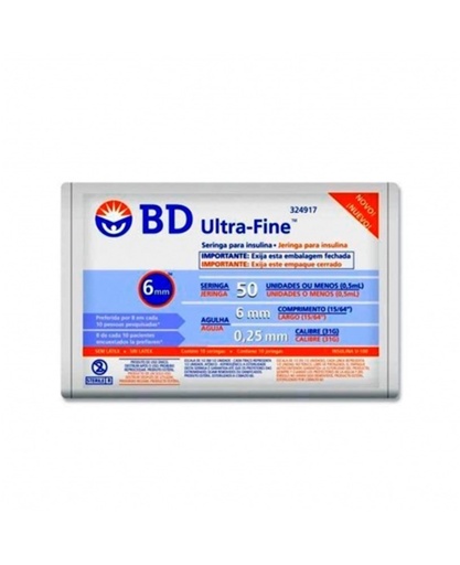 [0382904917012] Seringa Ultra Fine 6x0,25mm 50UI AC 324917 com 10un BD