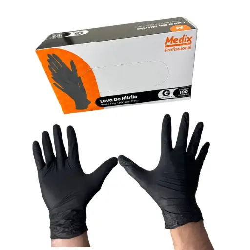 [7898652370410] Luva Nitrilica Sem Po Preta G cx com 100un Uso Geral Medix 