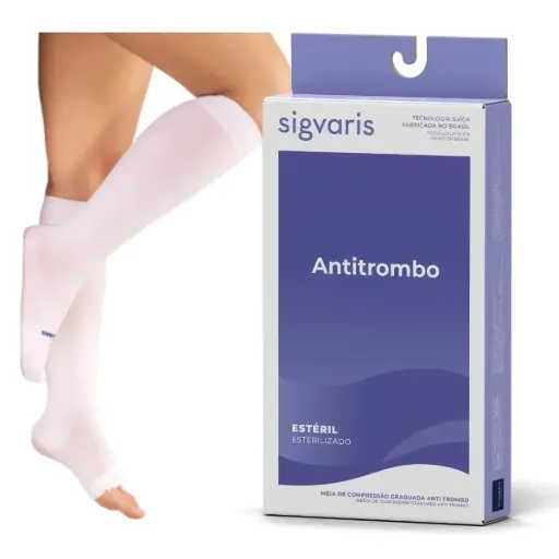 [7898270238703] Meia Sigvaris Antitrombo 18-23mmHg Panturrilha 3/4- Pe Aberto - 401EADPR44 - Tam P 