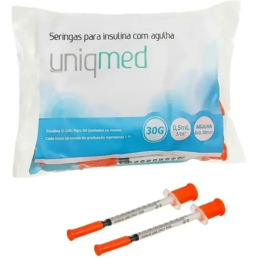 [7898731960464] Seringa Insulina 0,5UI 8x0,30mm 30G com 10un Uniqmed