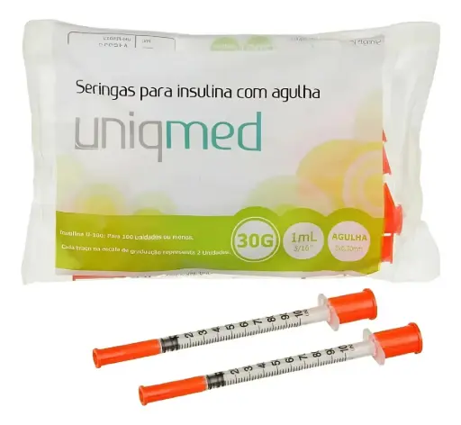[7898731960525] Seringa Insulina 100UI 8x0,30mm 30G com 10un Uniqmed